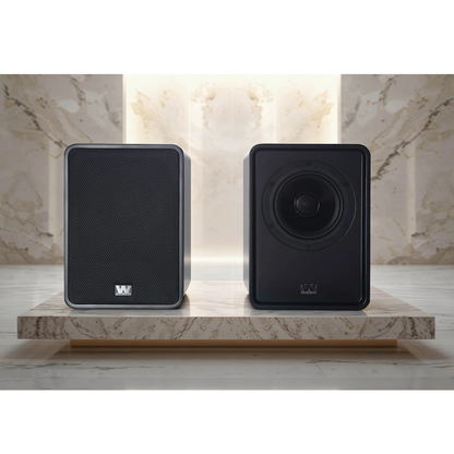 Two black Wharfedale Denton 1S Bookshelf Speakers