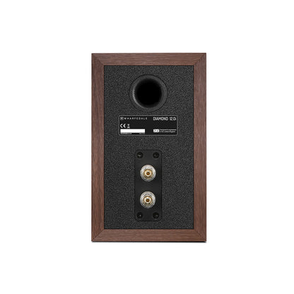 Back view of Wharfedale Diamond 12.0i Speakers in walnut
