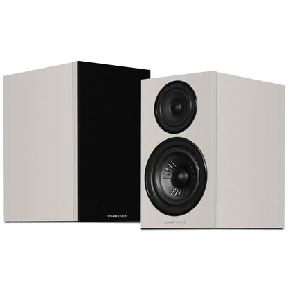 Pair of stone grey Wharfedale Diamond 12.2i Speakers on white background