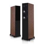 Pair of Walnut Wharfedale Diamond 12.3i Speakers on white background