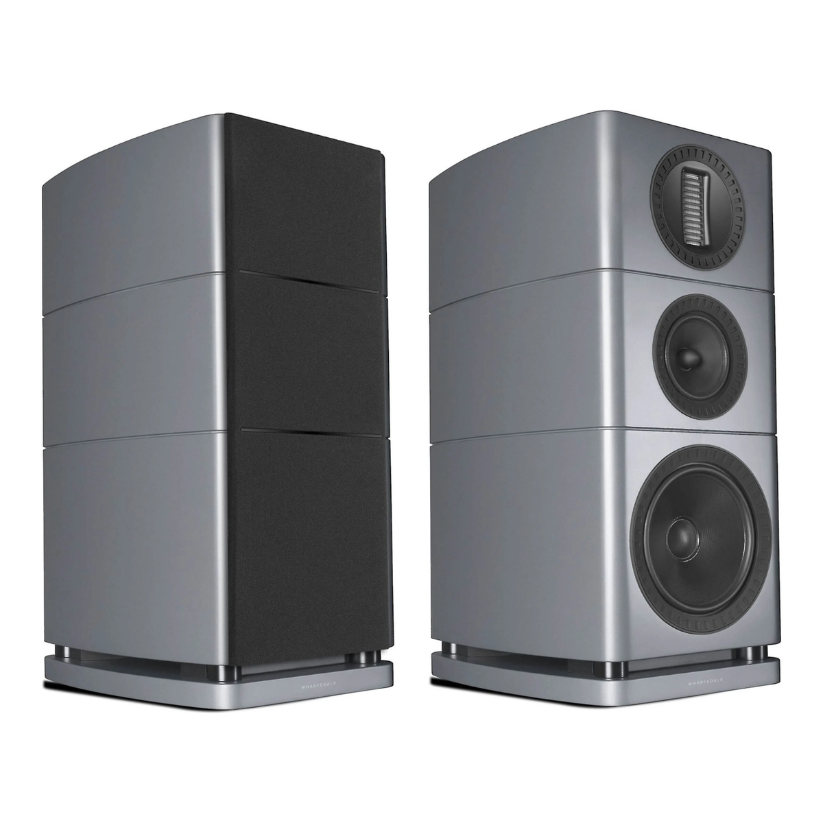 Angle view of Wharfedale Elysian 2R Bookshelf Speakers in lunar grey