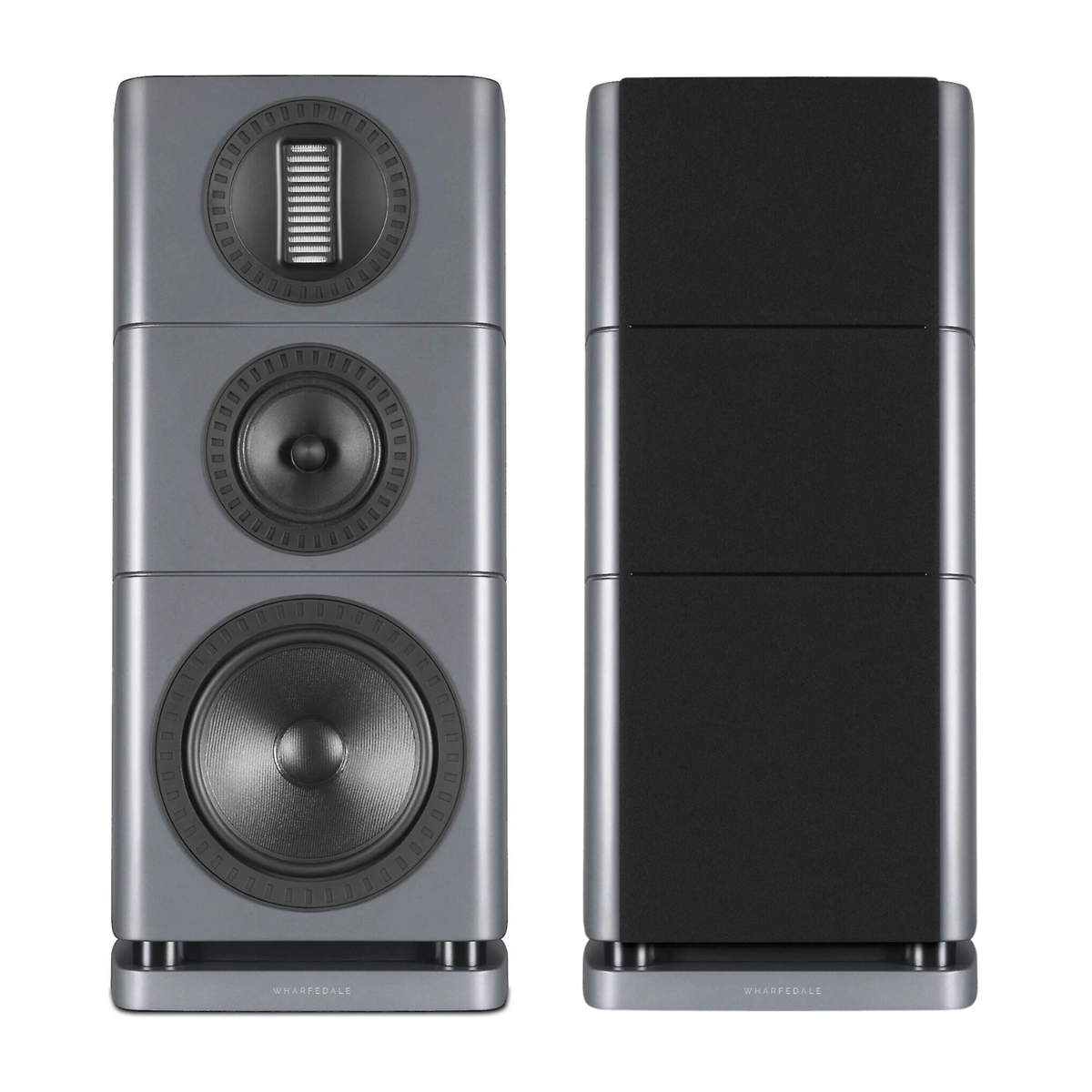 Front view of Wharfedale Elysian 2R Bookshelf Speakers in lunar grey