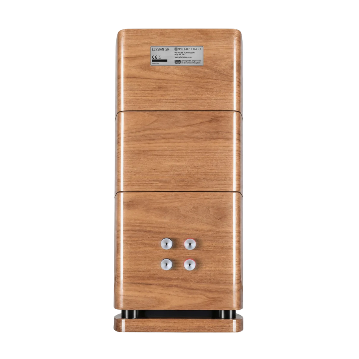 Rear view of walnut Wharfedale Elysian 2R Bookshelf Speaker