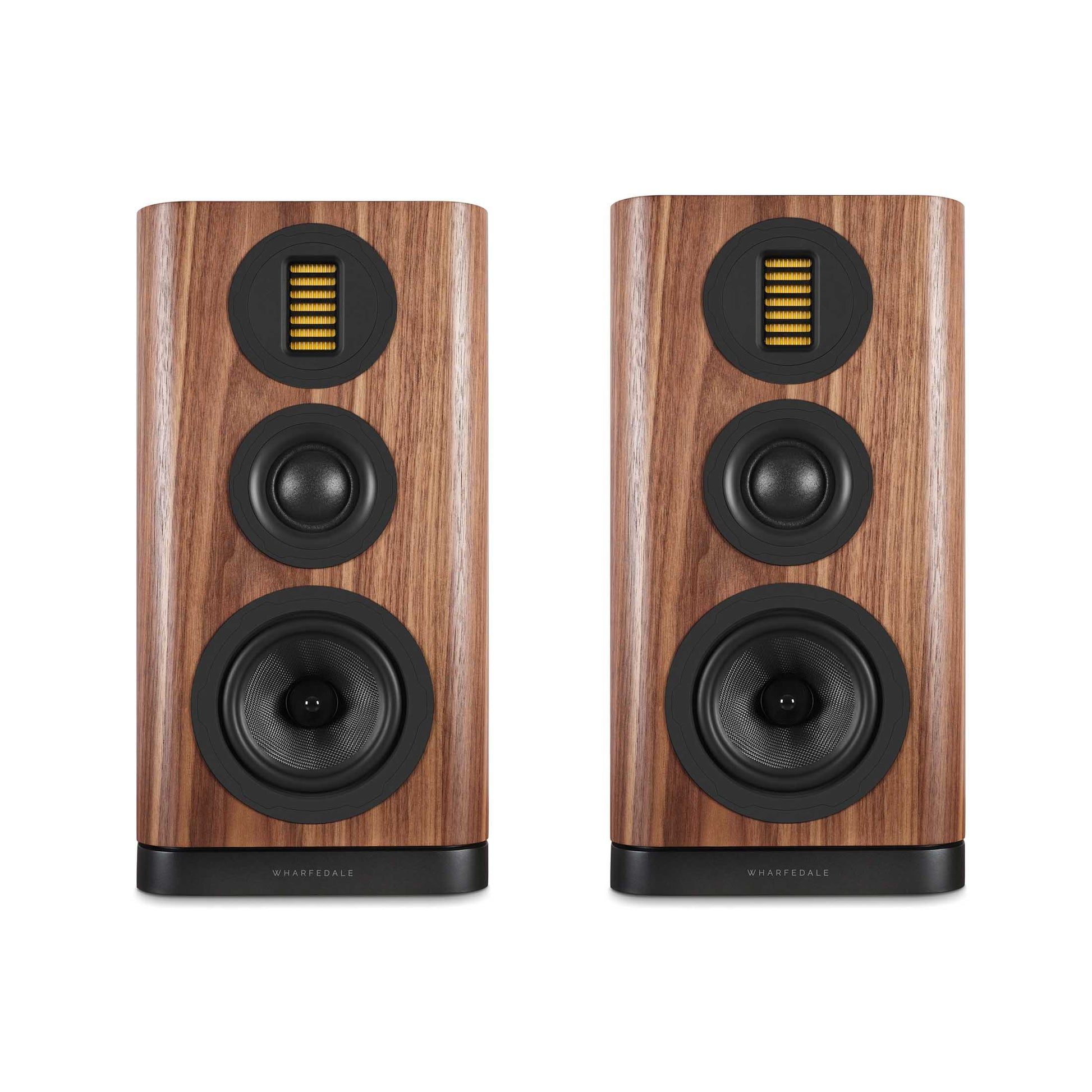 Wharfedale EVO5.2 Bookshelf Speakers front in walnut
