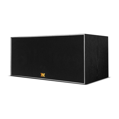 Front angle view of black Wharfedale Heritage Centre Loudspeaker