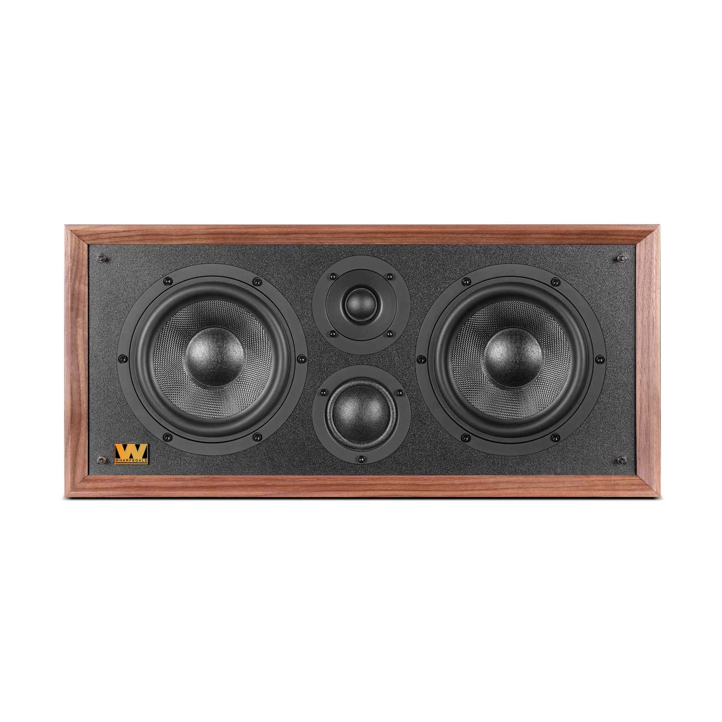 Front of walnut Wharfedale Heritage Centre Loudspeaker on white background