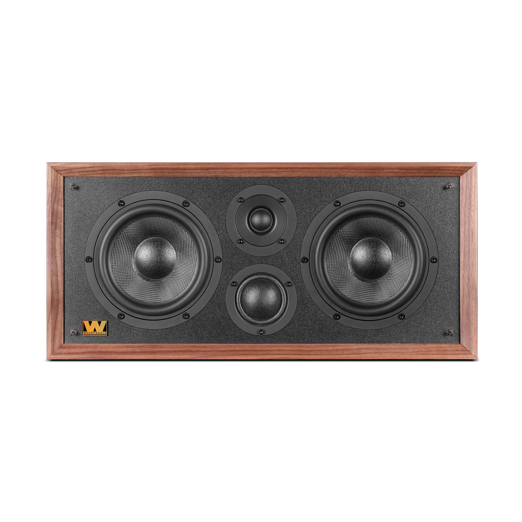 Front of walnut Wharfedale Heritage Centre Loudspeaker on white background