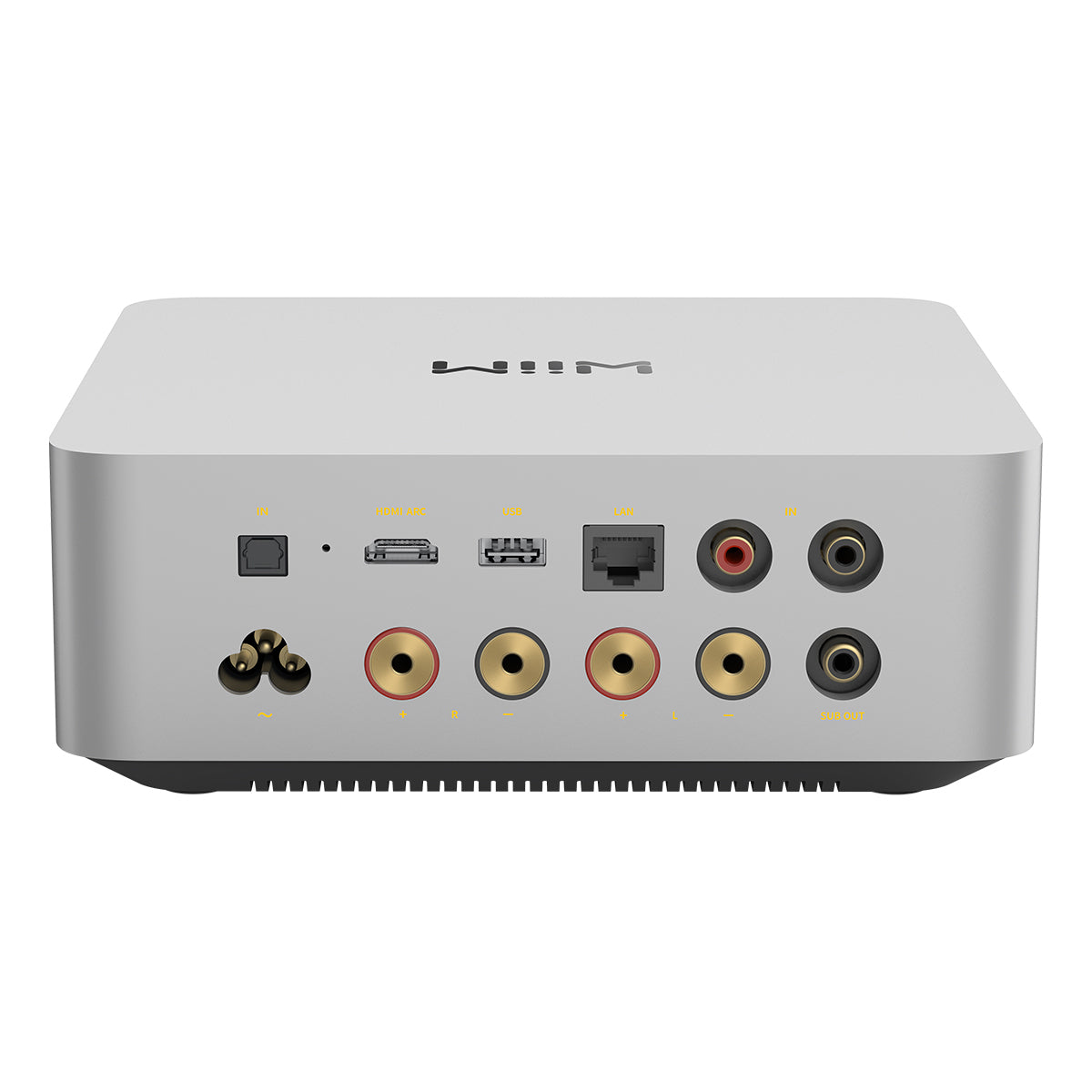 Back of WiiM Amp Ultra Streaming Amplifier in silver