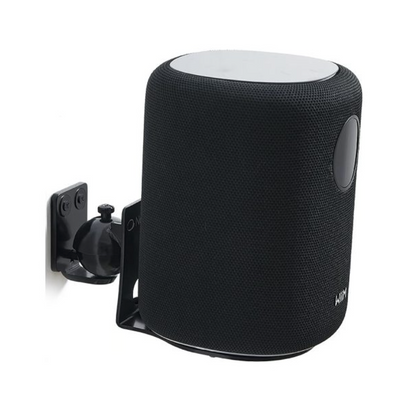 Black WiiM Speaker with wall mount on a white background 