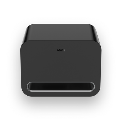 Front of Black WiiM Sub Pro Subwoofer on white background