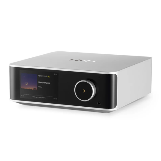 Front angle of silver WiiM Ultra Wireless Audio Streamer