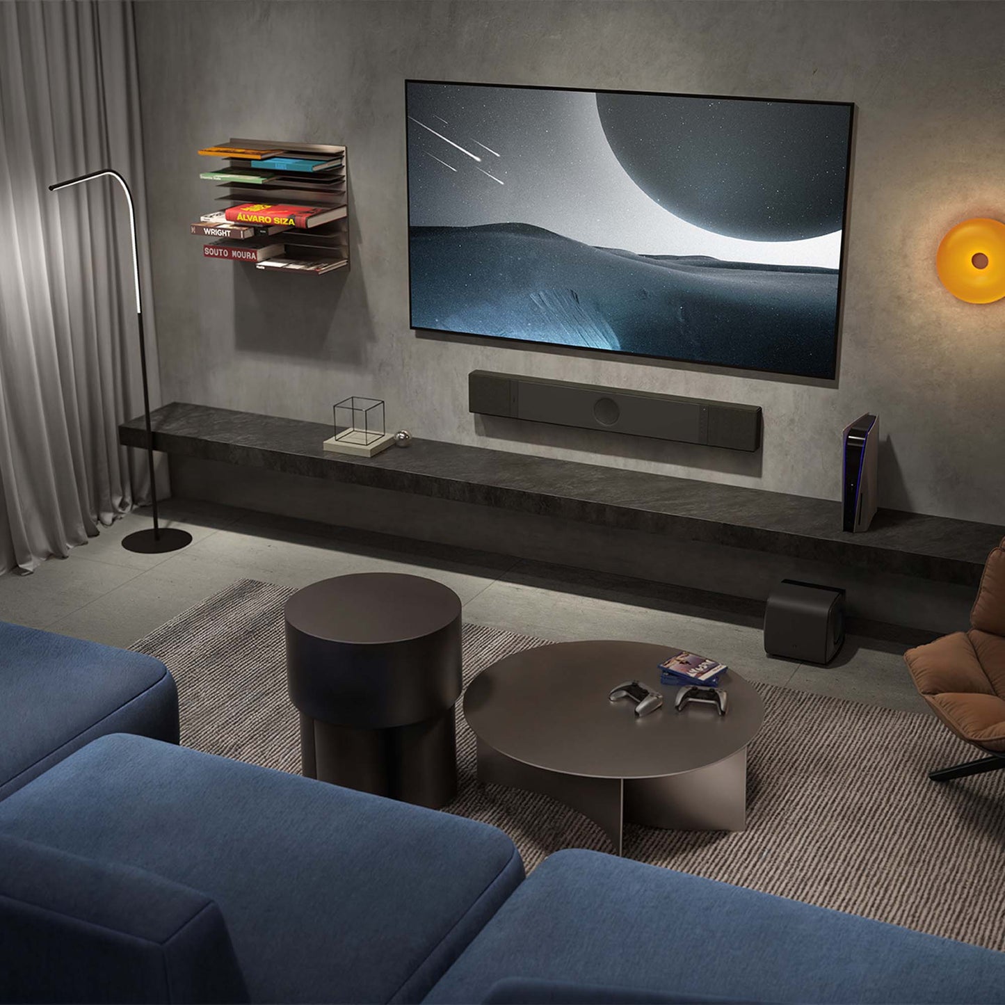 KEF XIO Dolby Atmos Soundbar in Slate Black - Lifestyle