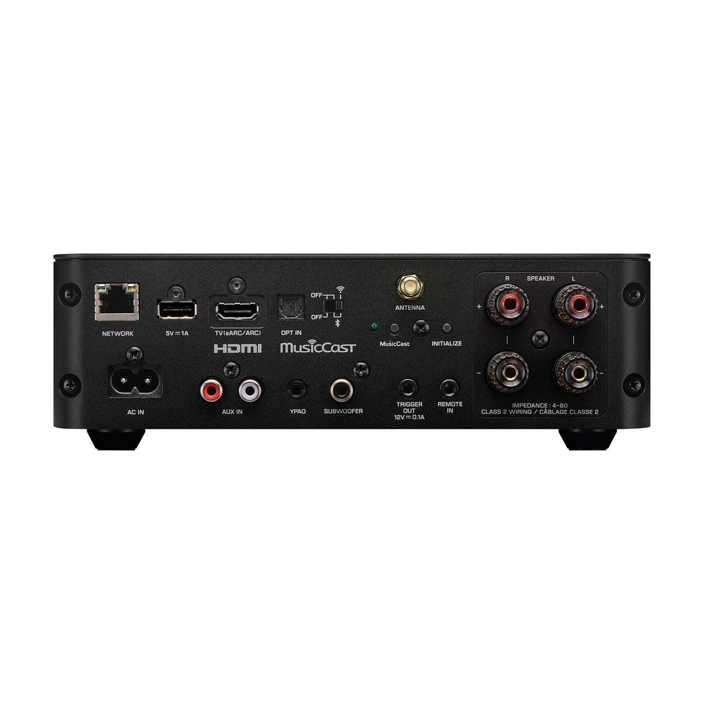Rear panel of a black Yamaha WXA-70A Streaming Amplifier