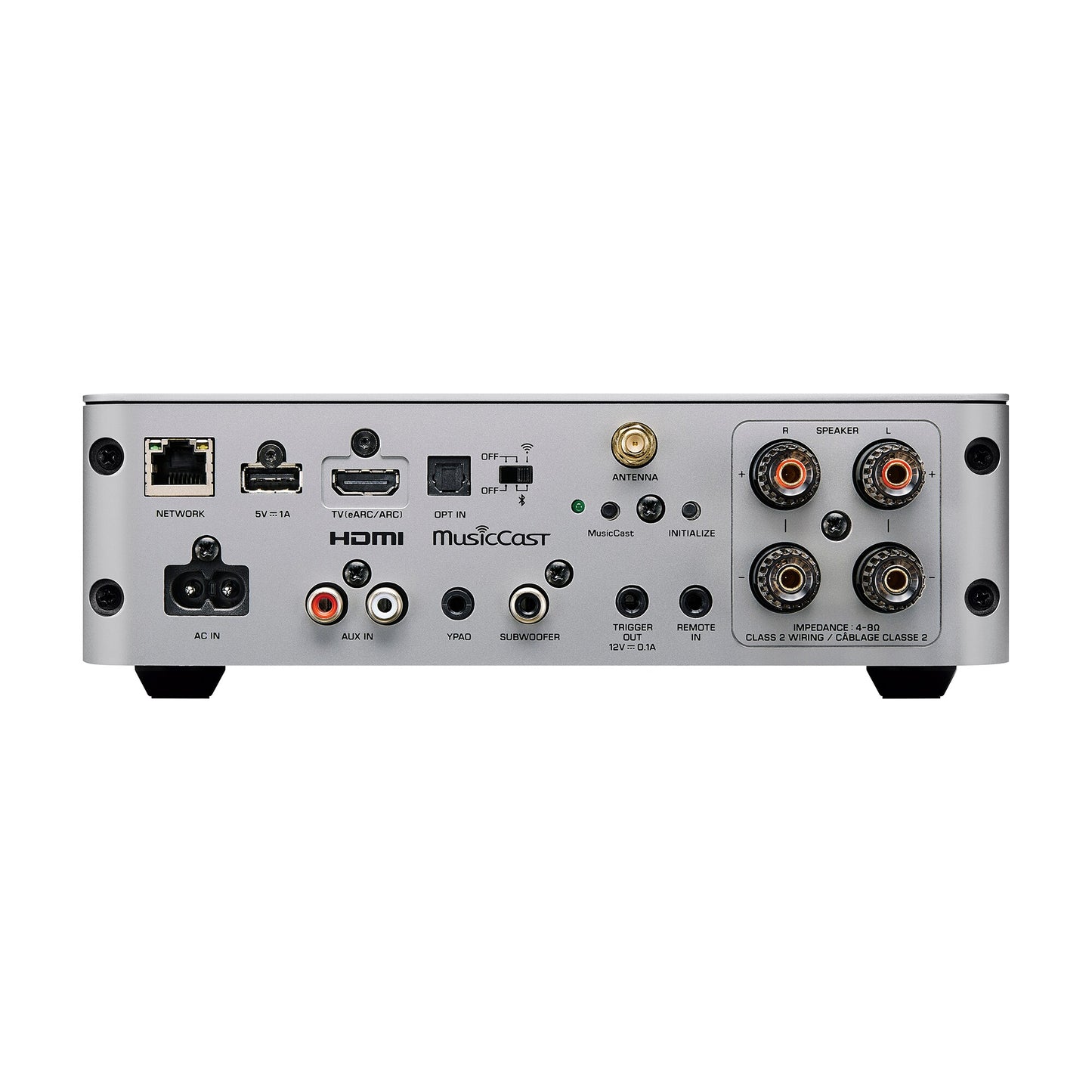 A rear panel of Yamaha WXA-70A Streaming Amplifier in silver