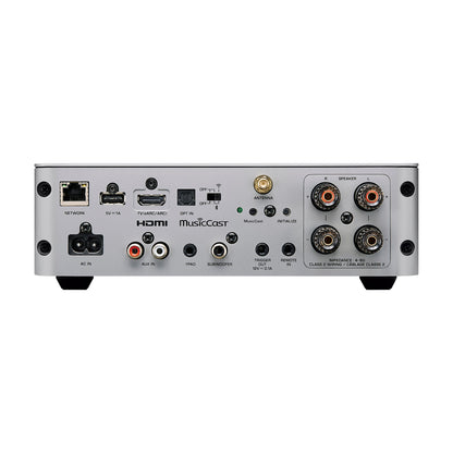A rear panel of Yamaha WXA-70A Streaming Amplifier in silver