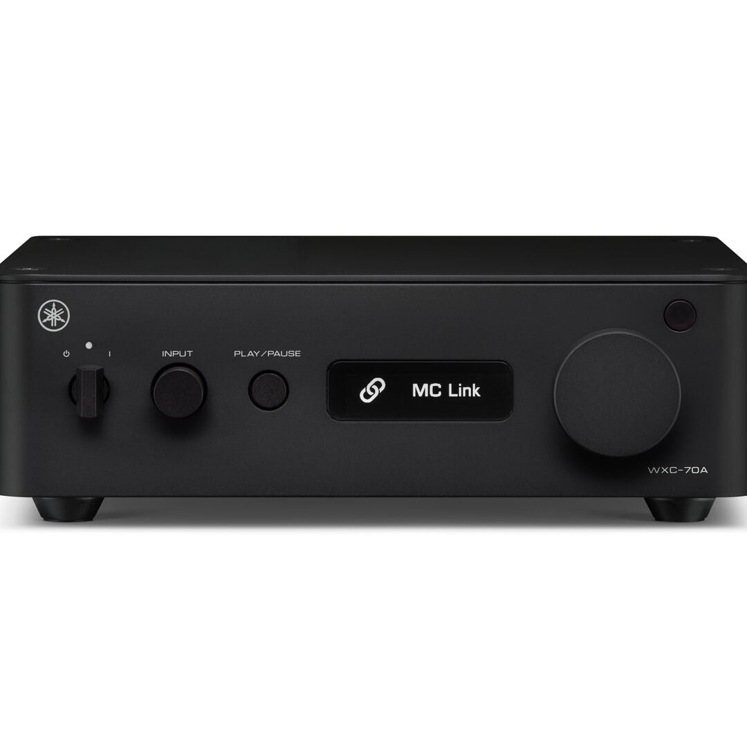 Front view of black Yamaha WXC-70A Streamer on a white background