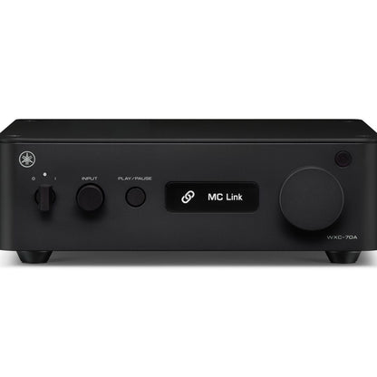 Front view of black Yamaha WXC-70A Streamer on a white background