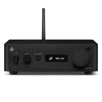 Front view of black Yamaha WXC-70A Streamer on a white background