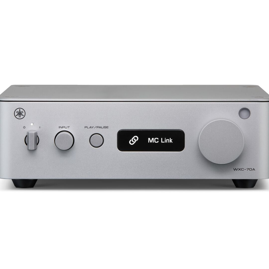 A Silver Yamaha WXC-70A Streamer on a white background