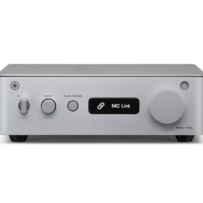 A Silver Yamaha WXC-70A Streamer on a white background