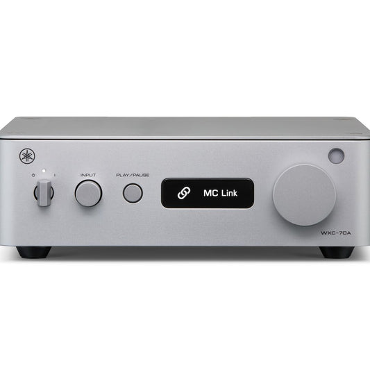 A Silver Yamaha WXC-70A Streamer on a white background