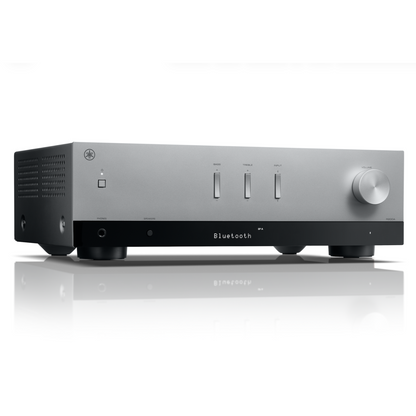 A silver Yamaha R200A Stereo Receiver on a white background