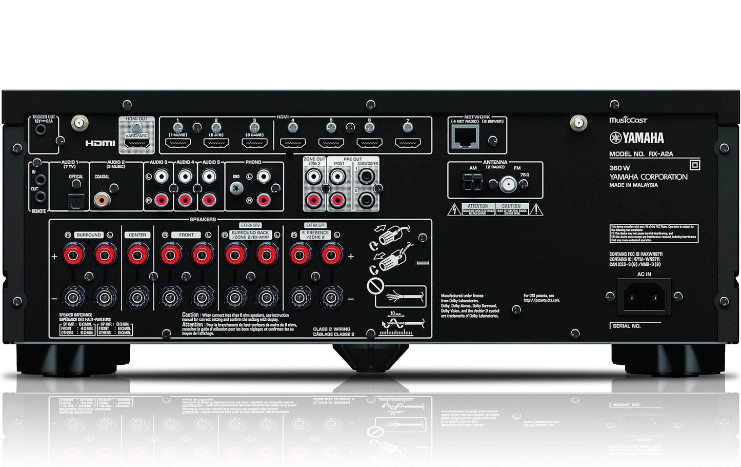 Yamaha Aventage RX-A2A Home Theatre Receiver - Rear panel